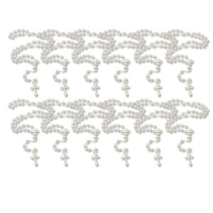 TE112020P12 - Terço de Pérola n°4 c/ 12un. Primeira Eucaristia Branco - 26cm