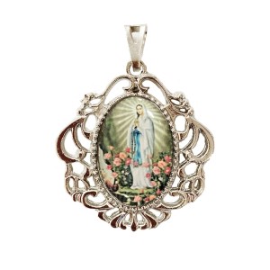 MD129025 - Medalha N. Sra. de Lourdes Camafeu Níquel - 4,5x4cm