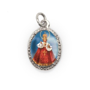 MD103808P10 - Medalha de Alumínio Oval Prata c/ 10un. Menino de Praga - 2X1,3cm